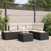 vidaXL Trädgårdsoffset med kudde 5 pcs Svart Poly rattan