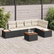 vidaXL Trädgårdsoffset med kudde 6 pcs Svart Poly rattan