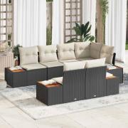 vidaXL Trädgårdsoffset med kudde 7 pcs Svart Poly rattan