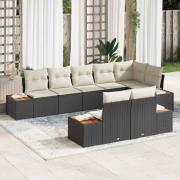 vidaXL Trädgårdsoffset med kudde 8 pcs Svart Poly rattan