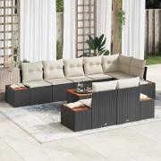 vidaXL Trädgårdsoffset med kudde 9 pcs Svart Poly rattan
