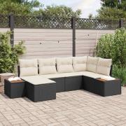 vidaXL Trädgårdsoffset med kudde 6 pcs Svart Poly rattan