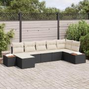 vidaXL Trädgårdsoffset med kudde 7 pcs Svart Poly rattan
