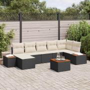 vidaXL Trädgårdsoffset med kudde 8 pcs Svart Poly rattan