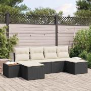 vidaXL Trädgårdsoffset med kudde 6 pcs Svart Poly rattan
