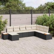 vidaXL Trädgårdsoffset med kudde 8 pcs Svart Poly rattan
