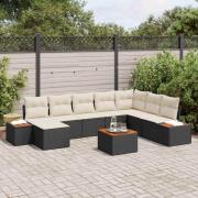 vidaXL Trädgårdsoffset med kudde 9 pcs Svart Poly rattan