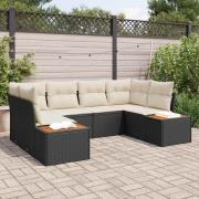 vidaXL Trädgårdsoffset med kudde 6 pcs Svart Poly rattan