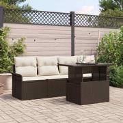 vidaXL Trädgårdsoffset med kudde 5 pcs Brun Poly rattan