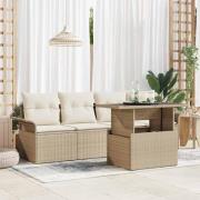 vidaXL Trädgårdsoffset med kudde 5 pcs Beige Poly rattan