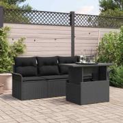 vidaXL Trädgårdsoffset med kudde 5 pcs Svart Poly rattan