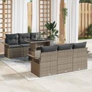 vidaXL Trädgårdsoffset med kudde 7 pcs Grå Poly rattan