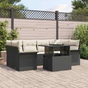 vidaXL Trädgårdsoffset med kudde 7 pcs Svart Poly rattan