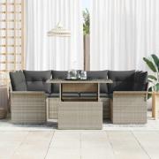 vidaXL Trädgårdsoffset med kudde 7 pcs Ljusgrå Poly rattan