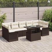 vidaXL Trädgårdsoffset med kudde 8 pcs Brun Poly rattan