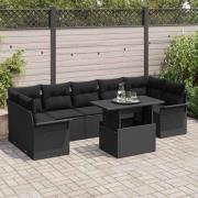 vidaXL Trädgårdsoffset med kudde 8 pcs Svart Poly rattan