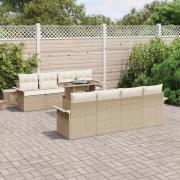 vidaXL Trädgårdsoffset med kudde 9 pcs Beige Poly rattan