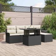 vidaXL Trädgårdsoffset med kudde 6 pcs Svart Poly rattan