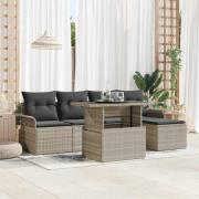 vidaXL Trädgårdsoffset med kudde 6 pcs Ljusgrå Poly rattan