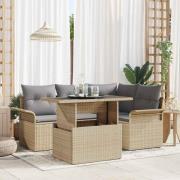 vidaXL Trädgårdsoffset med kudde 5 pcs Beige Poly rattan