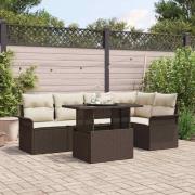 vidaXL Trädgårdsoffset med kudde 6 pcs Brun Poly rattan