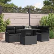 vidaXL Trädgårdsoffset med kudde 6 pcs Svart Poly rattan