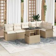 vidaXL Trädgårdsoffset med kudde 7 pcs Beige Poly rattan