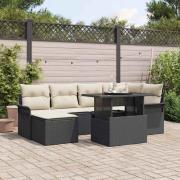vidaXL Trädgårdsoffset med kudde 7 pcs Svart Poly rattan