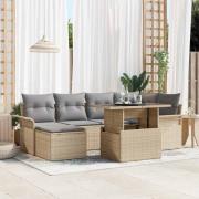 vidaXL Trädgårdsoffset med kudde 7 pcs Beige Poly rattan
