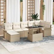 vidaXL Trädgårdsoffset med kudde 8 pcs Beige Poly rattan
