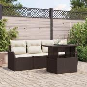 vidaXL Trädgårdsoffset med kudde 5 pcs Brun Poly rattan