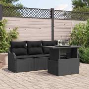 vidaXL Trädgårdsoffset med kudde 5 pcs Svart Poly rattan