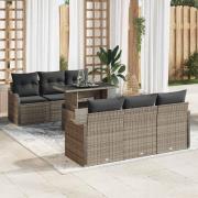 vidaXL Trädgårdsoffset med kudde 7 pcs Grå Poly rattan
