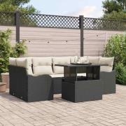 vidaXL Trädgårdsoffset med kudde 7 pcs Svart Poly rattan
