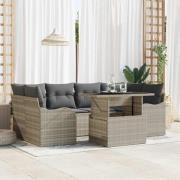 vidaXL Trädgårdsoffset med kudde 7 pcs Ljusgrå Poly rattan