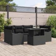 vidaXL Trädgårdsoffset med kudde 7 pcs Svart Poly rattan