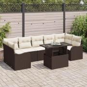 vidaXL Trädgårdsoffset med kudde 8 pcs Brun Poly rattan