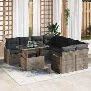 vidaXL Trädgårdsoffset med kudde 9 pcs Grå Poly rattan