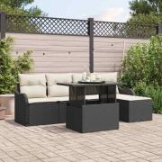 vidaXL Trädgårdsoffset med kudde 6 pcs Svart Poly rattan