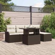 vidaXL Trädgårdsoffset med kudde 6 pcs Brun Poly rattan