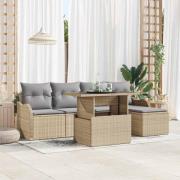 vidaXL Trädgårdsoffset med kudde 6 pcs Beige Poly rattan
