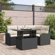 vidaXL Utomhusmatbord med kudde 5 pcs Svart Poly rattan