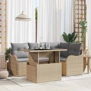 vidaXL Trädgårdsoffset med kudde 5 pcs Beige Poly rattan