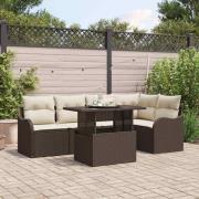 vidaXL Trädgårdsoffset med kudde 6 pcs Brun Poly rattan