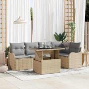vidaXL Matgrupp med kudde 6 pcs Beige Poly rattan