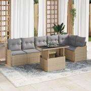 vidaXL Soffset med kudde 7 pcs Beige Poly rattan