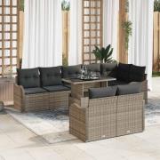 vidaXL Trädgårdsoffset med kudde 9 pcs Grå Poly rattan