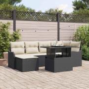 vidaXL Trädgårdsoffset med kudde 7 pcs Svart Poly rattan