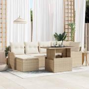 vidaXL Trädgårdsoffset med kudde 7 pcs Beige Poly rattan