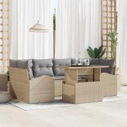 vidaXL Trädgårdsoffset med kudde 7 pcs Beige Poly rattan